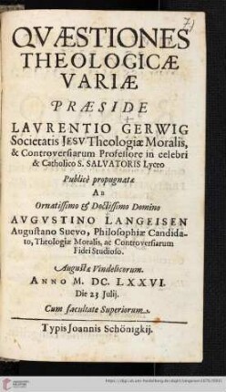 Qvæstiones Theologicæ Variæ