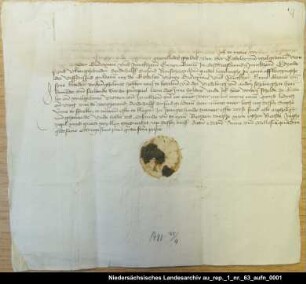 Der Häuptling Hero Maurits von Dornum quittiert der Gräfin Theda und dem Grafen Enno I. von Ostfriesland über 2500 Gulden = OUB II, Nr. 1056, S. 144 Siegel verloren