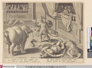 [Ein römischer Soldat kämpft mit einem von Hannibals Elefanten; A roman soldier fighting one of Hannibal's elephants]