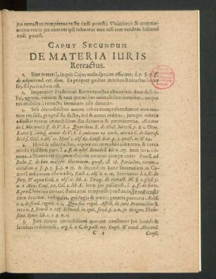 Caput Secundum. De Materia Iuris Retractus.