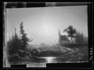 Landschaft mit Kapelle und Dorf