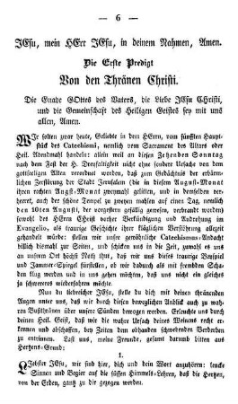 Die Erste Predigt. Von den Thränen Christi