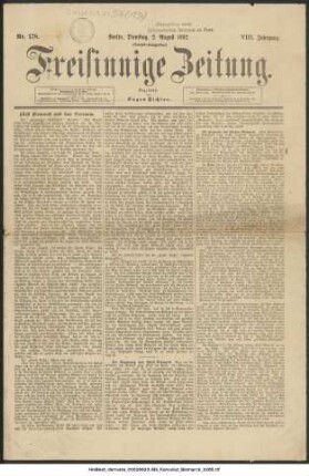 Freisinnige Zeitung ; 8. Jahrgang (1892): Freisinnige Zeitung