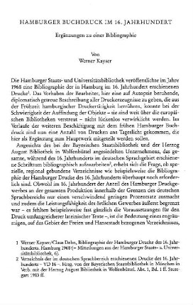 Hamburger Buchdruck im 16. Jarhhundert : Ergänzungen zu einer Bibliographie