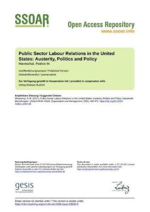 Public Sector Labour Relations in the United States: Austerity, Politics and Policy