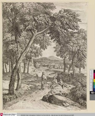 [Landschaft mit mehreren Männern, Schafherde und Gebäuden im Hintergrund]