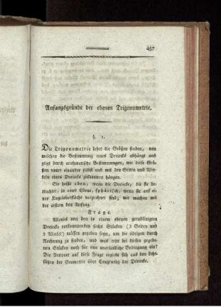 Anfangsgründe der ebenen Trigonometrie.
