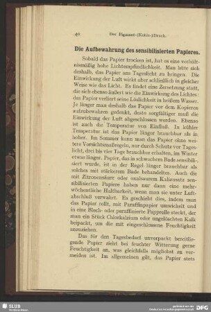 Die Aufbewahrung des sensibilisierten Papieres