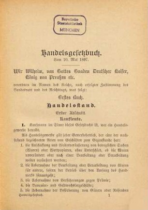 Handelsgesetzbuch für das deutsche Reich (mit Ausschluß des Seerechts) nebst Einführungsgesetz : Text-Ausgabe mit ausführlichem Register