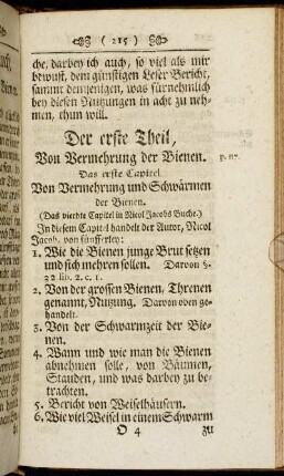 Das erste Capitel. Von Vermehrung und Schwärmen der Bienen