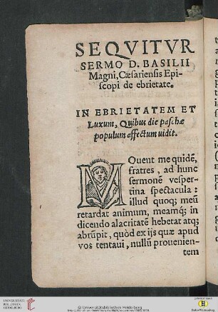 Sermo D. Basilij Magni: In ebrietatem et Luxum