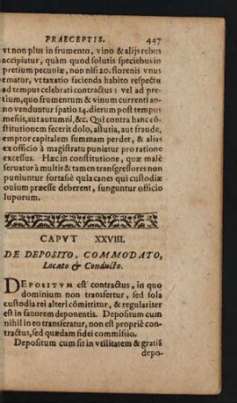Caput XXVIII. De Deposito, Commodato, Locato & Conducto