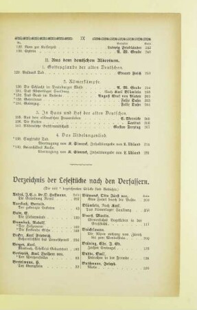 Verzeichnis der Lesestücke nach den Verfassern