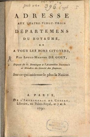 Addresse aux quatre-veingt-trois departemens du royaume