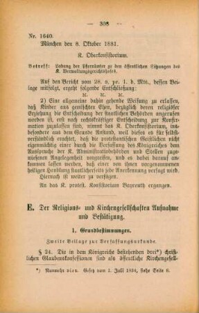 E. Der Religions- und Kirchengesellschaften Aufnahme und Bestätigung