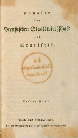 1.1804: Annalen der preussischen Staatswirthschaft und Statistik