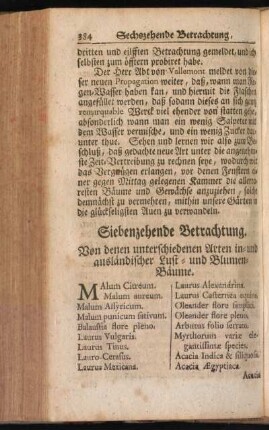 Siebenzehnde Betrachtung. Von denen unterschiedenen Arten in- und ausländischer Lust- und Blumen-Bäume