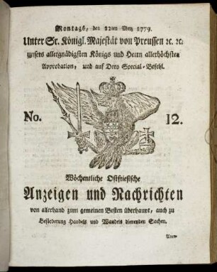 No. 12. Montags, den 22ten Merz 1779.