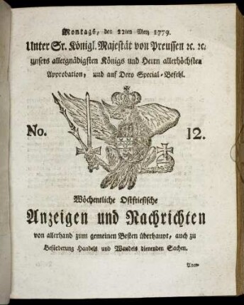No. 12. Montags, den 22ten Merz 1779.