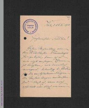 Brief von Josefa Willner an Helene Lange