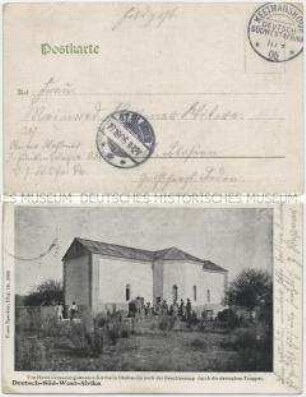 Kirche in Okahandja nach der Beschiessung durch deutsche Kolonialtruppen