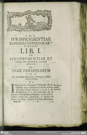 Lib. I. De Iurisprudentiae Et Iure In Genere, Ac In Specie De Iure Personarum