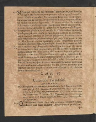 Cap. V De Curatione Tarantismi.