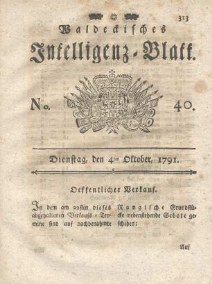 No. 40, Dienstag, den 4ten Oktober, 1791