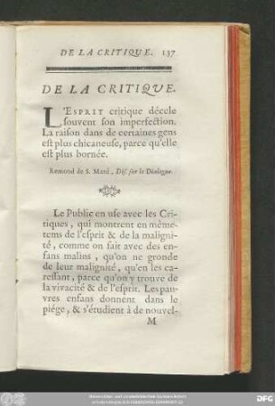 De La Critique.