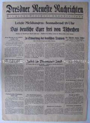 Abendausgabe (Nachrichtenblatt) der "Dresdner Neueste Nachrichten" zum Rückzug der tschechoslowakischen Truppen aus dem Sudetenland