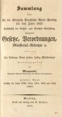 Bd. 10: Zehnter Band, welcher die Jahre 1849, 1850, 1851, 1852 und 1853 enthält