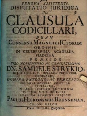 Disputatio juridica de clausula codicillari