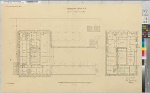 Empfangsgebäude Dortmund Hbf: Grundriß Ober- und Dachgeschoß westlicher Flügel [2 Exemplare, davon eins mit Korrekturen], M. 1:100