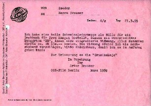 Interne Korrespondenz zu einem Geschenk für Frau Morgan