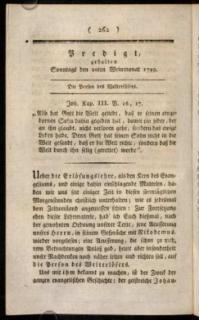 262-276, Predigt, gehalten Sonntags den 20ten Weinmonat 1799.