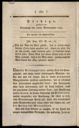262-276, Predigt, gehalten Sonntags den 20ten Weinmonat 1799.