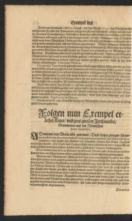 Folgen nun Exempel etlicher Ketzer/ und ires grossen Irrthumbs ...