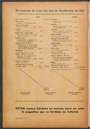 Movimiento de Caja del mes de Septiembre de 1943