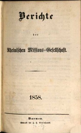 Berichte der Rheinischen Missionsgesellschaft. 1858, 1858