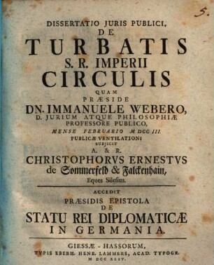 Dissertatio Juris Publici, De Turbatis S.R. Imperii Circulis