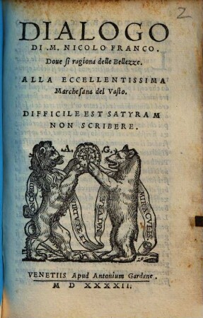 Dialogo di M. Nicolò Franco dove si ragiona delle bellezze