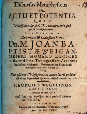 Discursus metaph. de actu et potentia