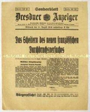 Nachrichtenblatt des "Dresdner Anzeiger" über Kämpfe in Frankreich