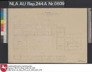 Grundriß vom Platzgebäude der Domäne Kloster Uppingen bei UTTUM Kolorierte Zeichnung von G. Behr Papier Format 45,2x31,5 M 1:161