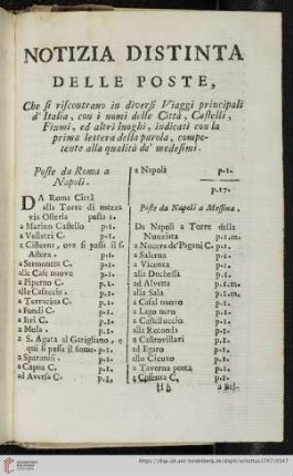Notizia distinta delle poste
