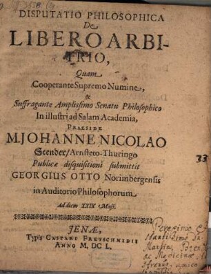Disp. philos. de libero arbitrio