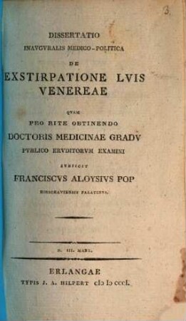 Dissertatio inavgvralis medico-politica de exstirpatione lvis venereae