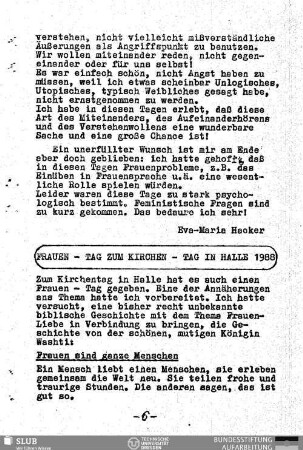 Frauen-Tag zum Kirchen-Tag in Halle 1988