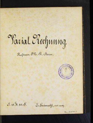 Variat. Rechnung : Sommersemester 1880