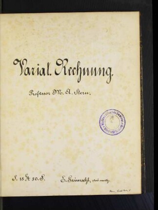 Variat. Rechnung : Sommersemester 1880